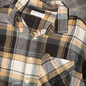 Boys Zara Casual Plaid Shirt - Black, Gray, Tan